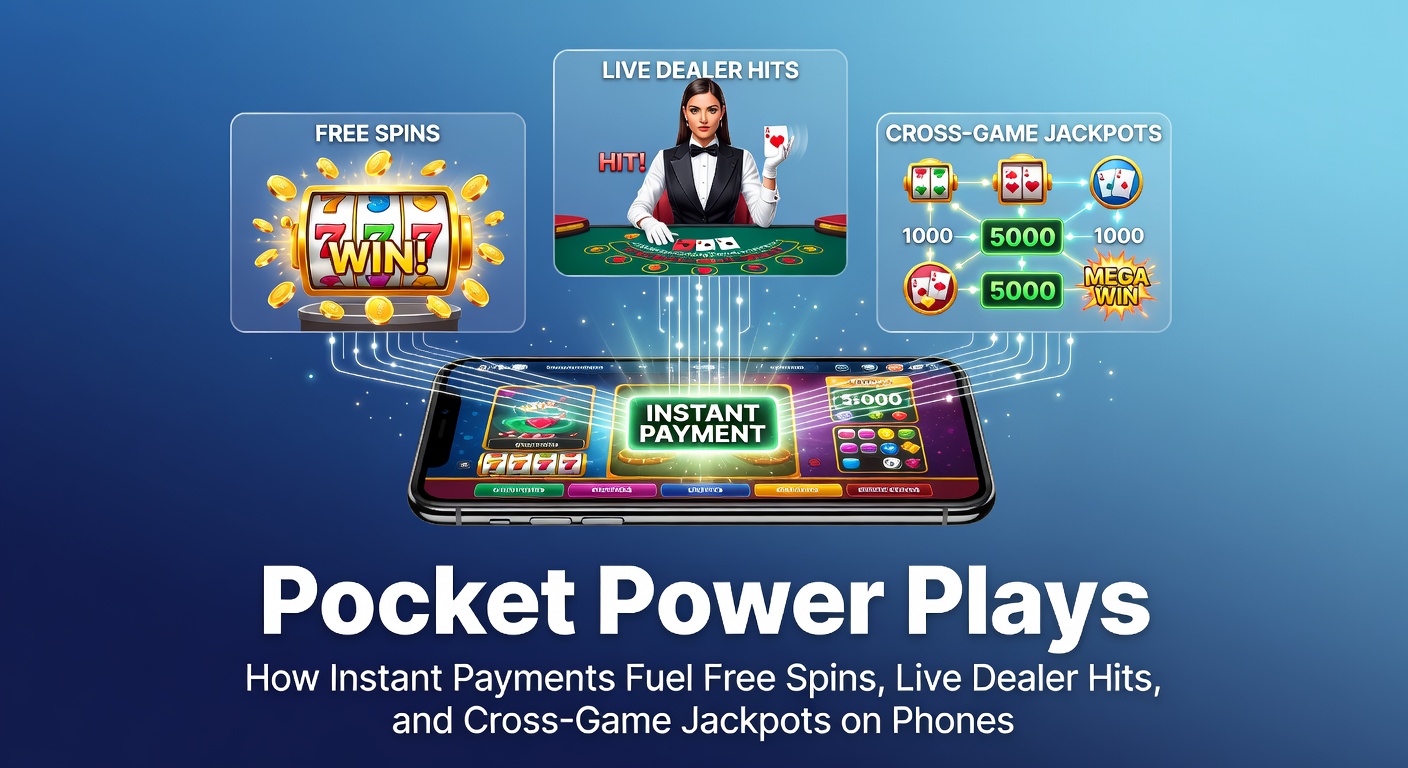 Smartphone mit leuchtenden Casino-Apps, Sofortzahlungen und drehenden Slots im Vordergrund